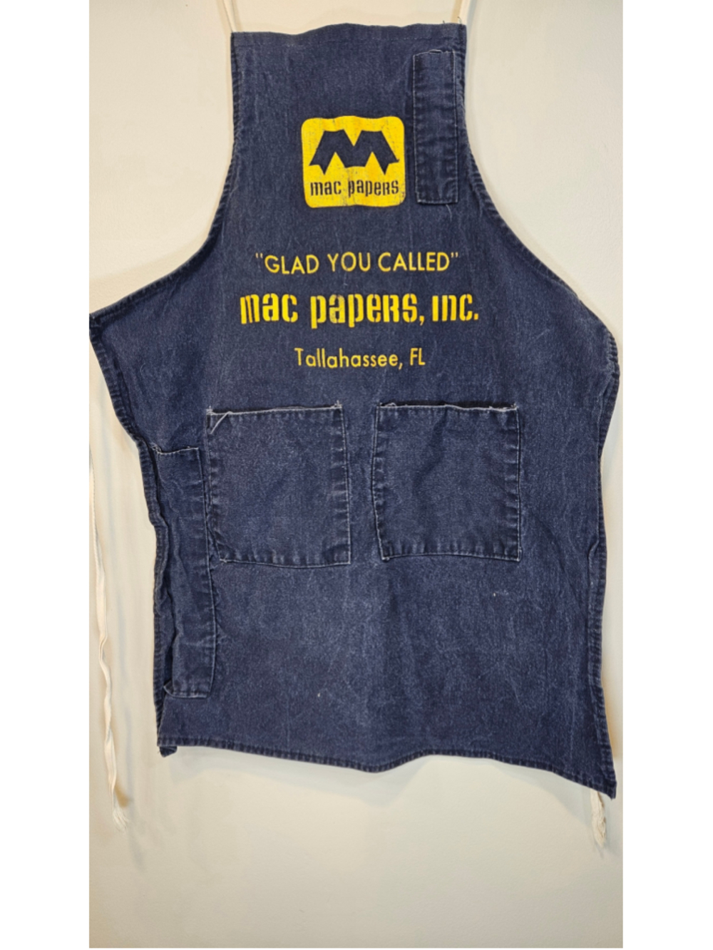 Vintage Mac Papers Denim Work Apron Advertising Utility Shop Carpenter USA Blue